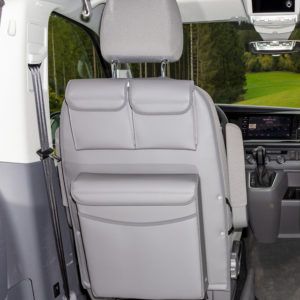 Bolsillero UTILITY con MULTIBOX Maxi para los asientos de cabina VW T6.1/T6/T5 California Beach / Multivan, diseño VW T6.1 "Cuero Palladium"
